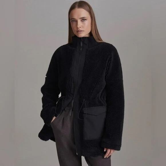 Varley Woodgreen Sherpa Jacket Black Longline Fleece Coat Faux Fur Size Small - Picture 1 of 9